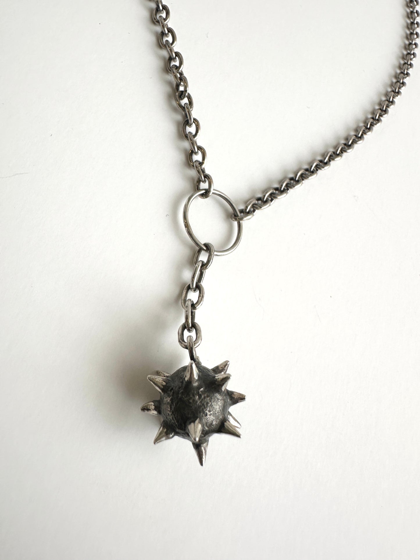 Blackened Morning Star on silver chain 45cm